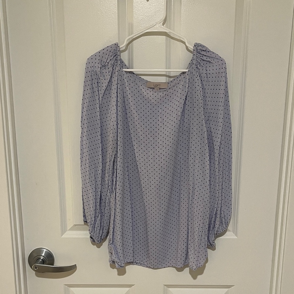 LOFT Women's Light Blue Dotted Blouse